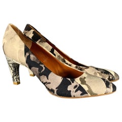 DRIES VAN NOTEN Size 8.5 Grey Black Marbled Snake Skin Heels Pumps