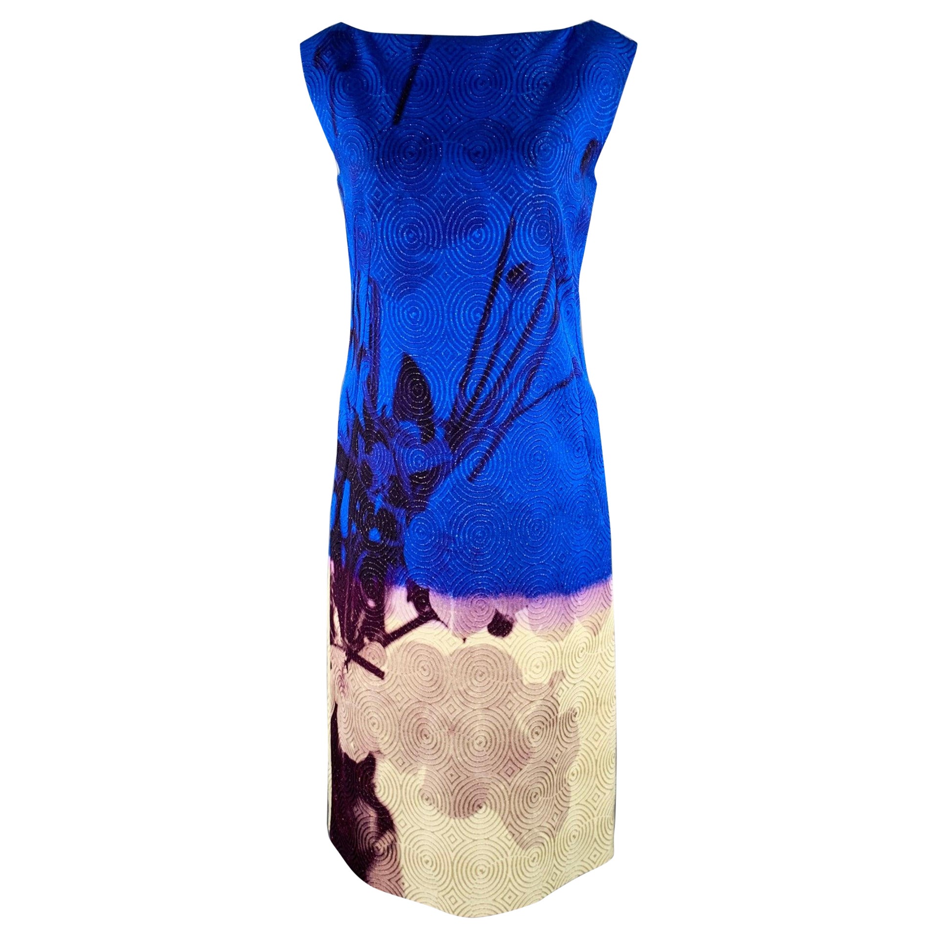 DRIES VAN NOTEN Talla S Azul Crema Viscosa Círculos abstractos Vestido sin mangas