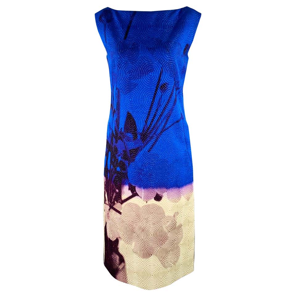 Vintage Yves Saint Laurent Haute Couture electric blue documented dress ...