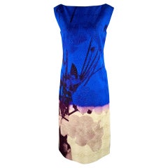 DRIES VAN NOTEN Talla S Azul Crema Viscosa Círculos abstractos Vestido sin mangas