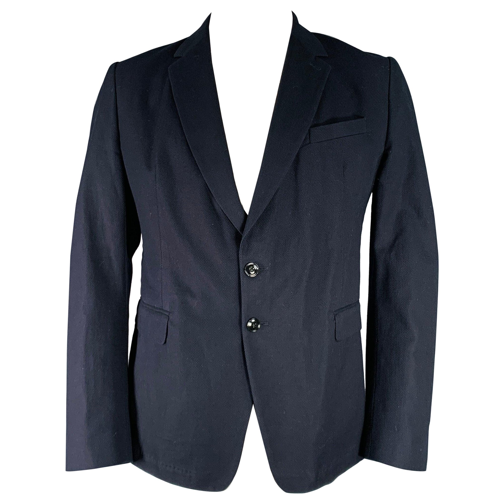 Dries van Noten taglia 46 SS15 cappotto sportivo in cotone intrecciato con risvolto a tacche in marina
