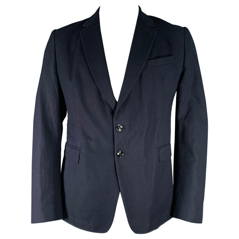 DRIES VAN NOTEN Size 46 SS15 Navy Woven Cotton Notch Lapel Sport 