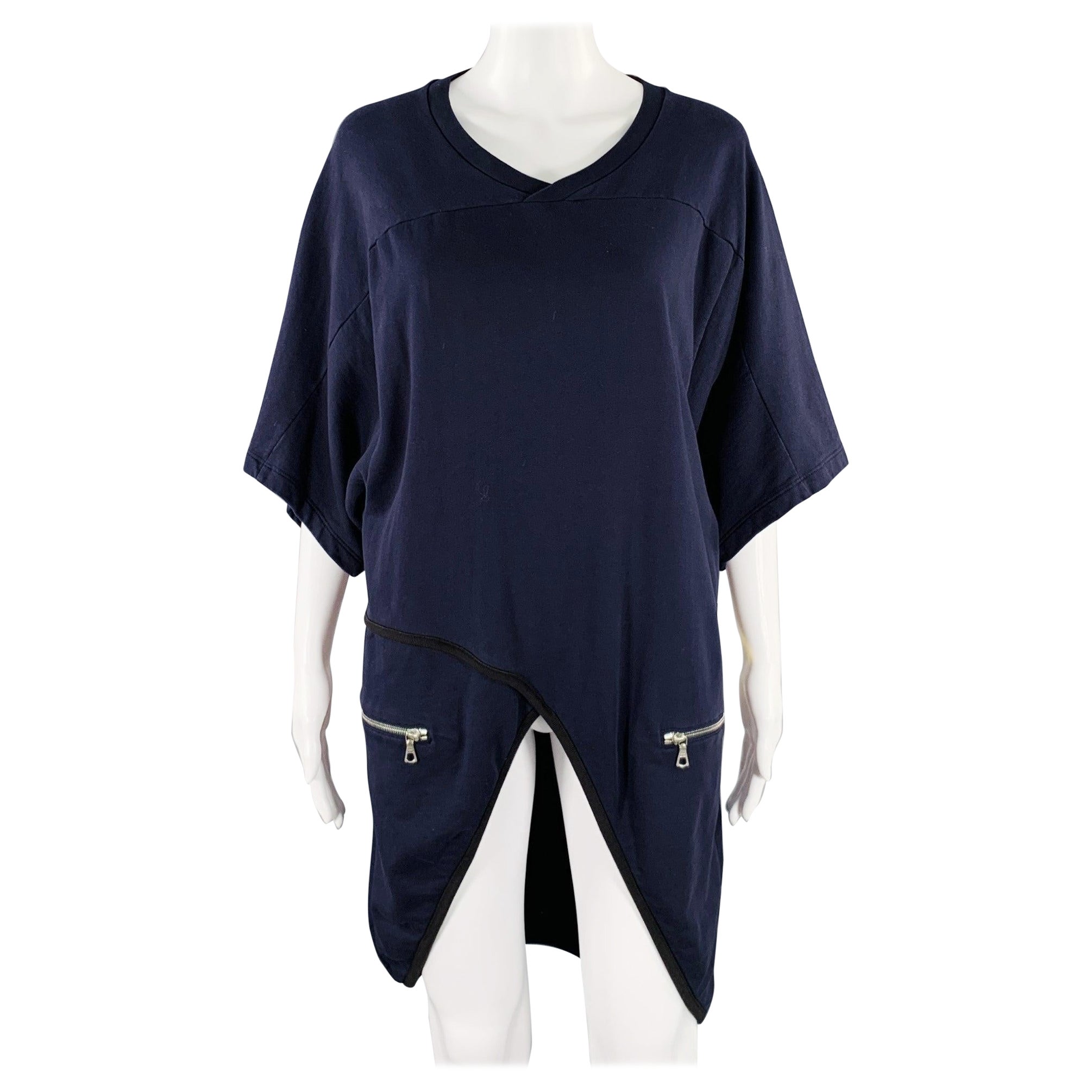 DRIES VAN NOTEN Talla XS Azul marino Negro Vestido asimétrico de punto de contraste de algodón