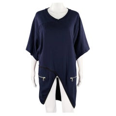 DRIES VAN NOTEN Asymmetrisches Kleid aus Baumwolle in Marineblau und Schwarz mit Kontraststichmuster, Größe XS