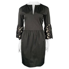 DRIES VAN NOTEN Größe 10 Schwarzes besticktes Kleid mit 3/4-Ärmeln aus Baumwolle