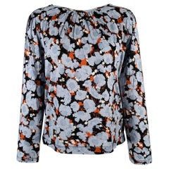 DRIES VAN NOTEN Size S Blue Black Brown Cotton Abstract Floral Blouse