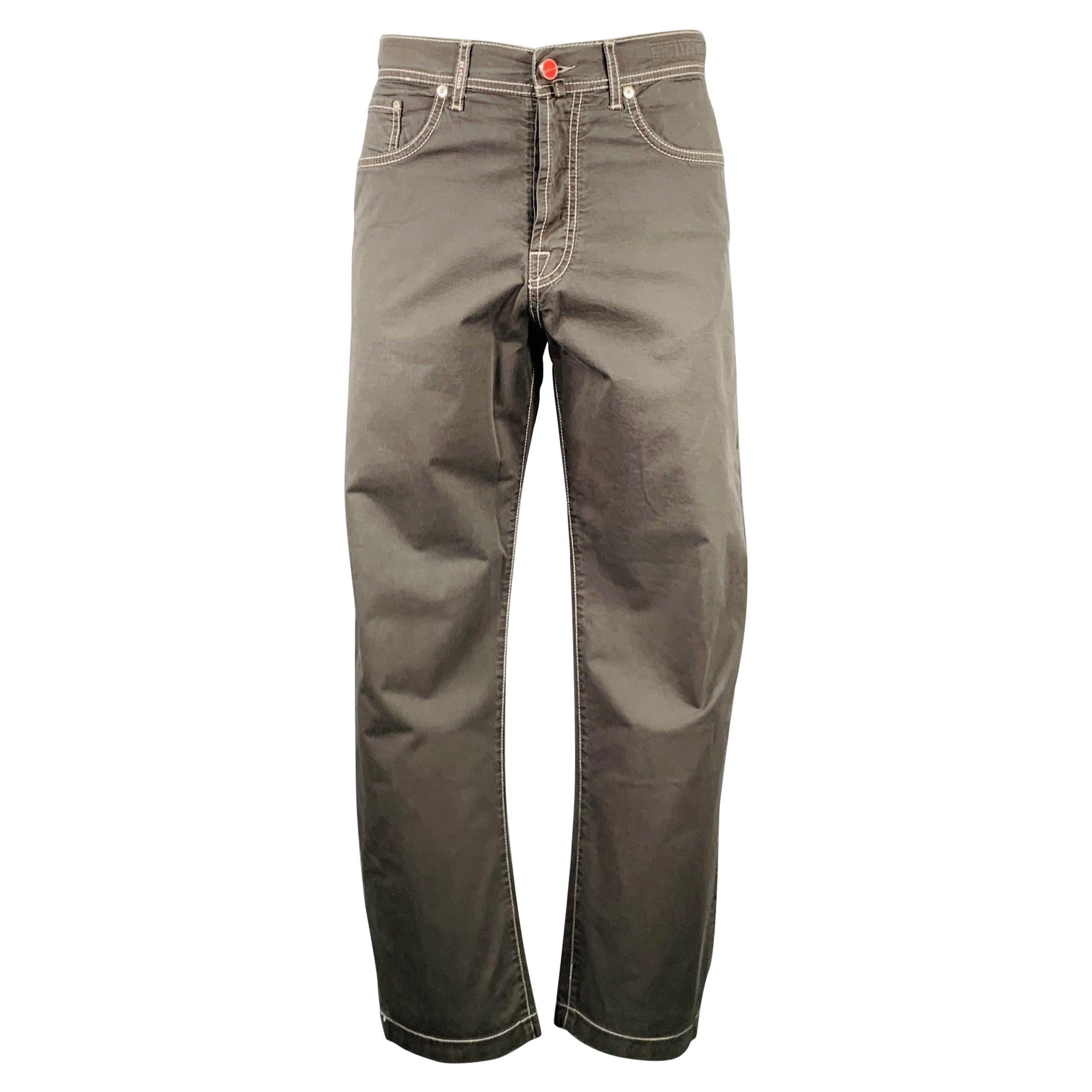 KITON Size 36 Green Contrast Stitch Cotton Blend Jean Cut Casual Pants For Sale