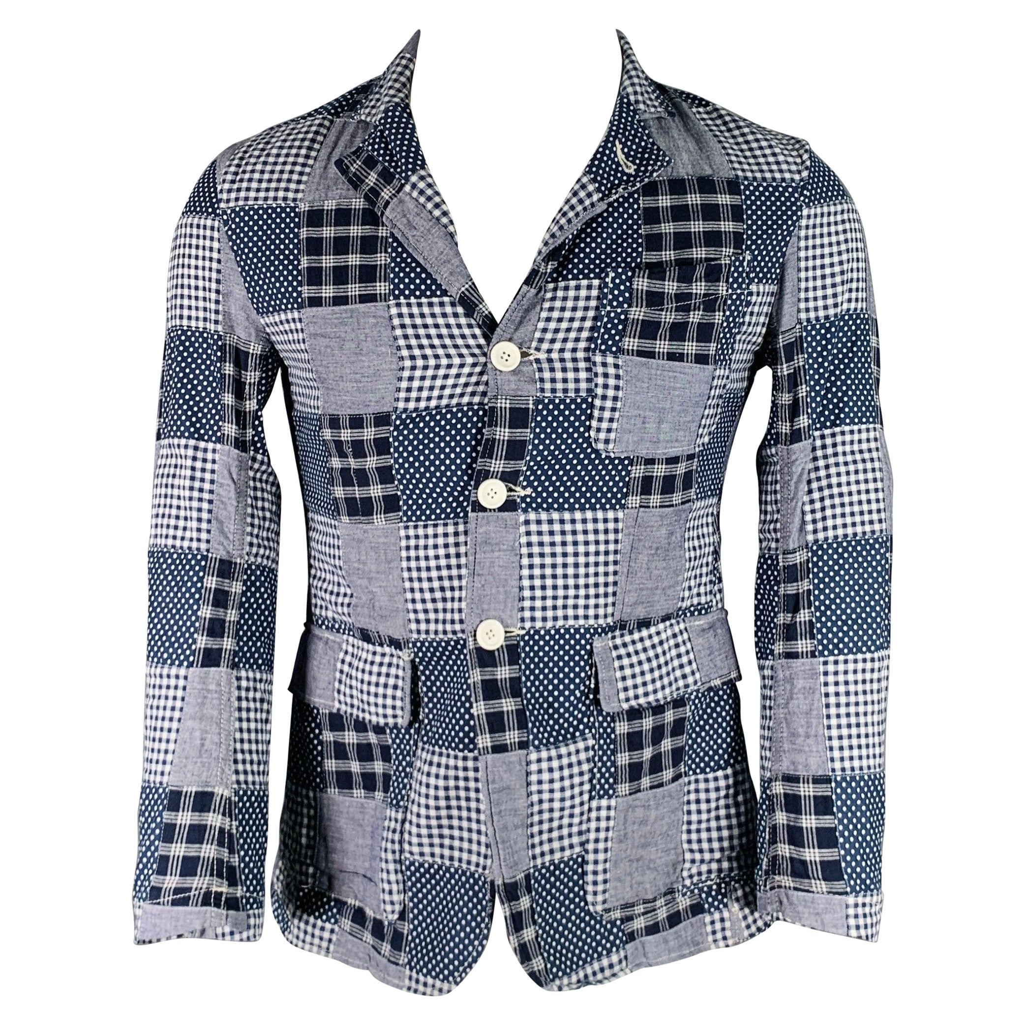 ENGINEERED GARMENTS Size XS Navy White Patchwork Cotton Sport Coat For Sale