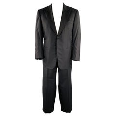 KITON Size 44 Black Wool Peak Lapel Single Button Tuxedo