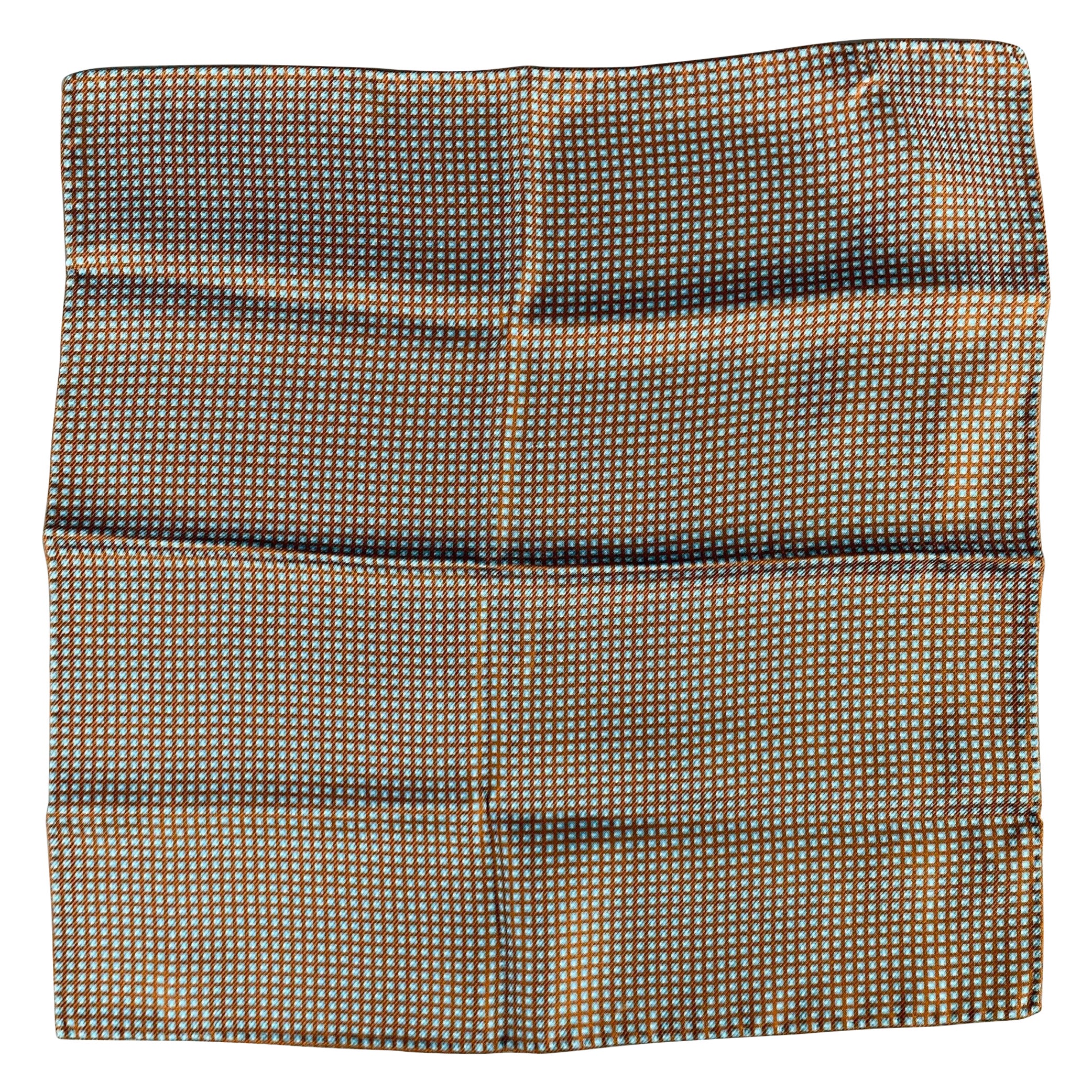 KITON Brown Blue Squares Silk Pocket Square