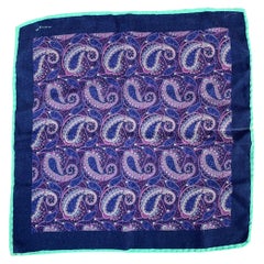 KITON Navy Purple Paisley Pocket Square