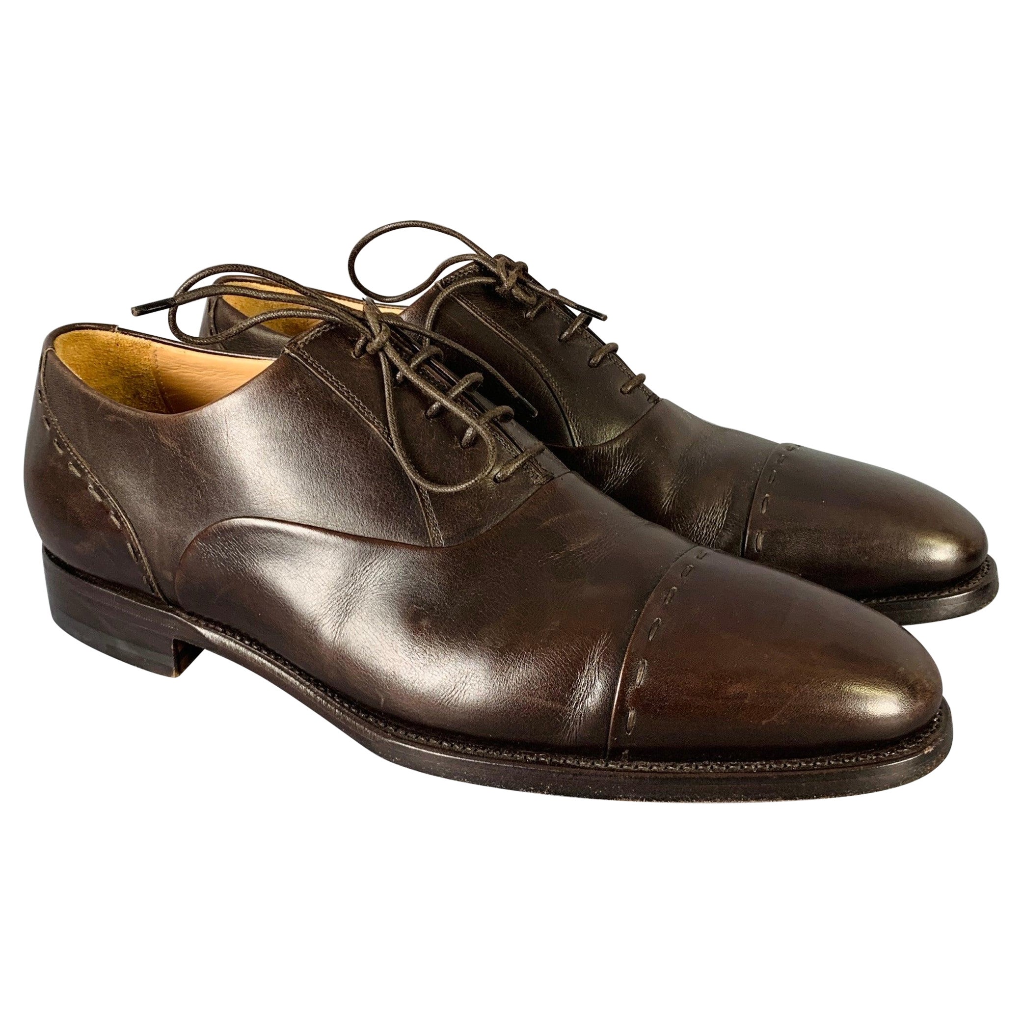 KITON Size 8.5 Brown Leather Oxford Lace-Up Shoes For Sale