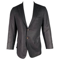 KITON Size 36 Heather Charcoal Grey Cashmere Notch Lapel Sport Coat