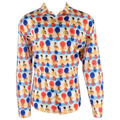 OUR LEGACY Size 40 Blue Red Figures Beach Cotton Long Sleeve Shirt