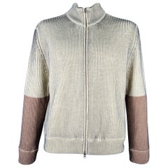 MAISON MARGIELA Size L Cream Grey Two Toned Acrylic Wool Zip Up Sweater