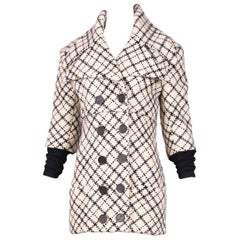 Givenchy Black White Plaid Oversized Collar Jacket with Lycra Sleeve Attachment
