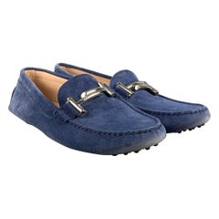 TOD'S Size 11 Blue Silver Suede Drivers Flats