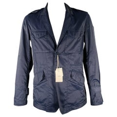 TS (S) Size L Navy Textured Cotton Drawstring Hacking Jacket (veste de hacking en coton texturé)