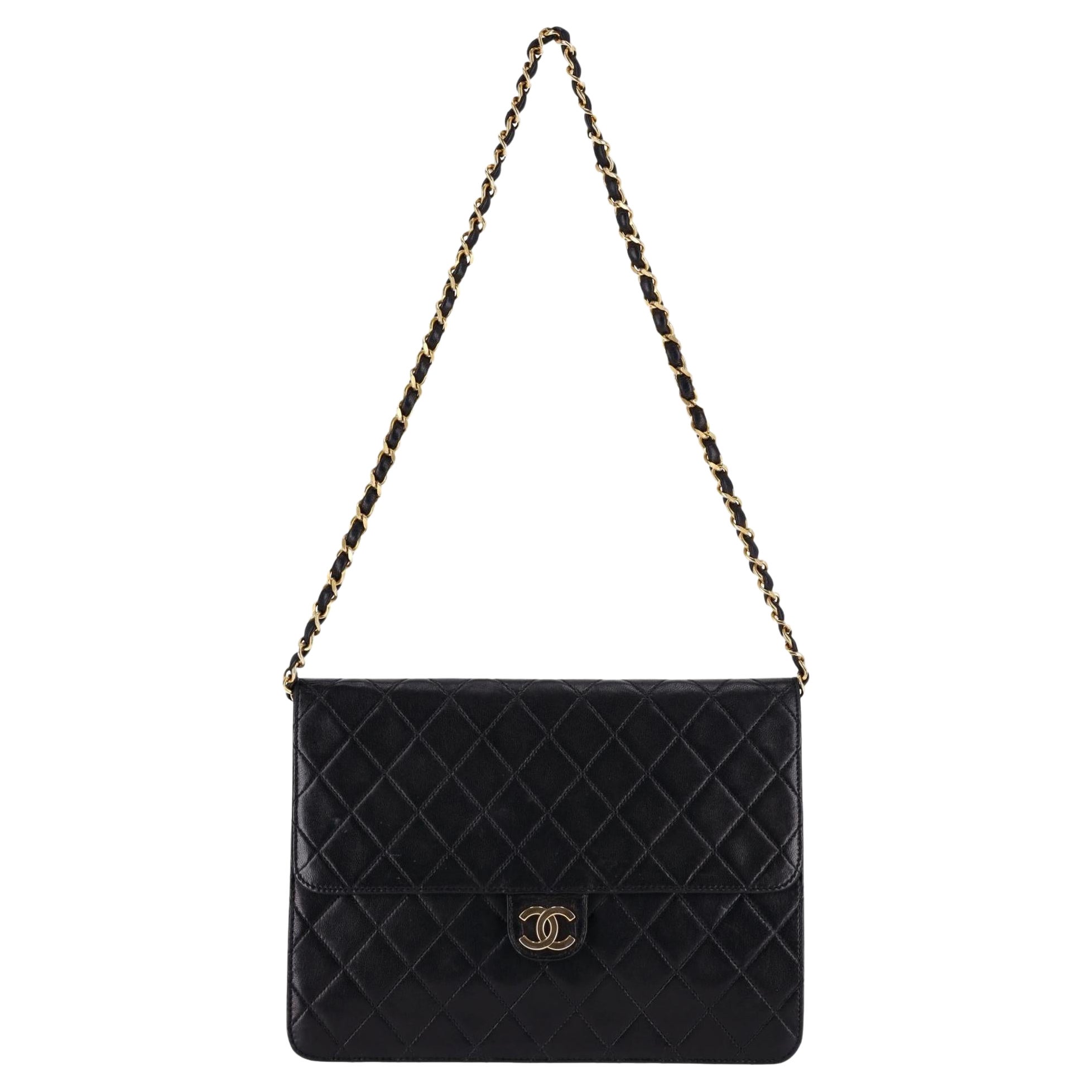 Chanel Vintage Timeless Single Flap Medium Lambskin Leather Bag For Sale