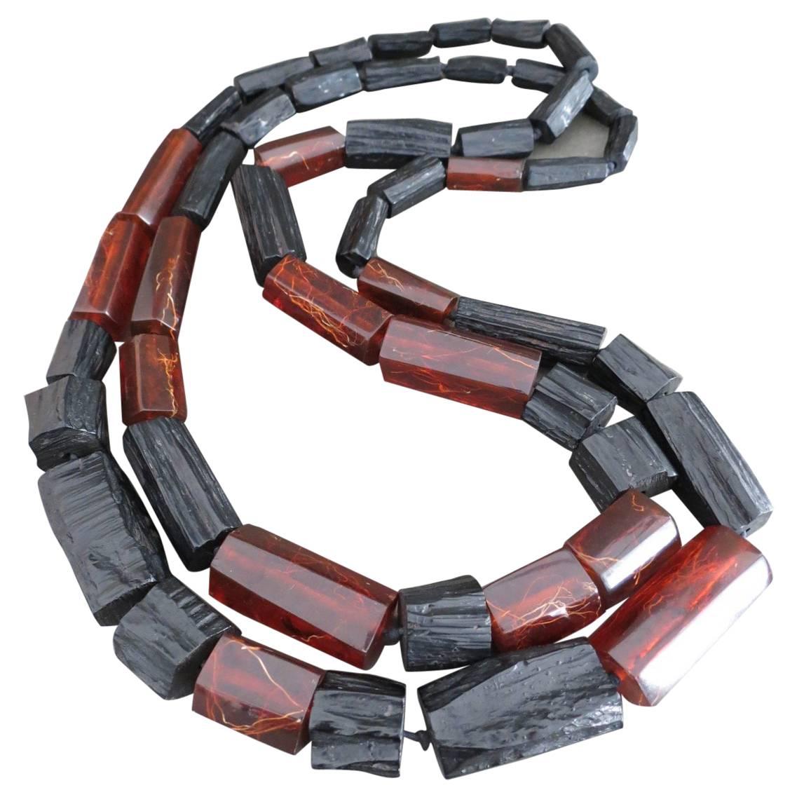 Danish Monies Gerda Lynggaard Pressed Amber Lucite Necklace