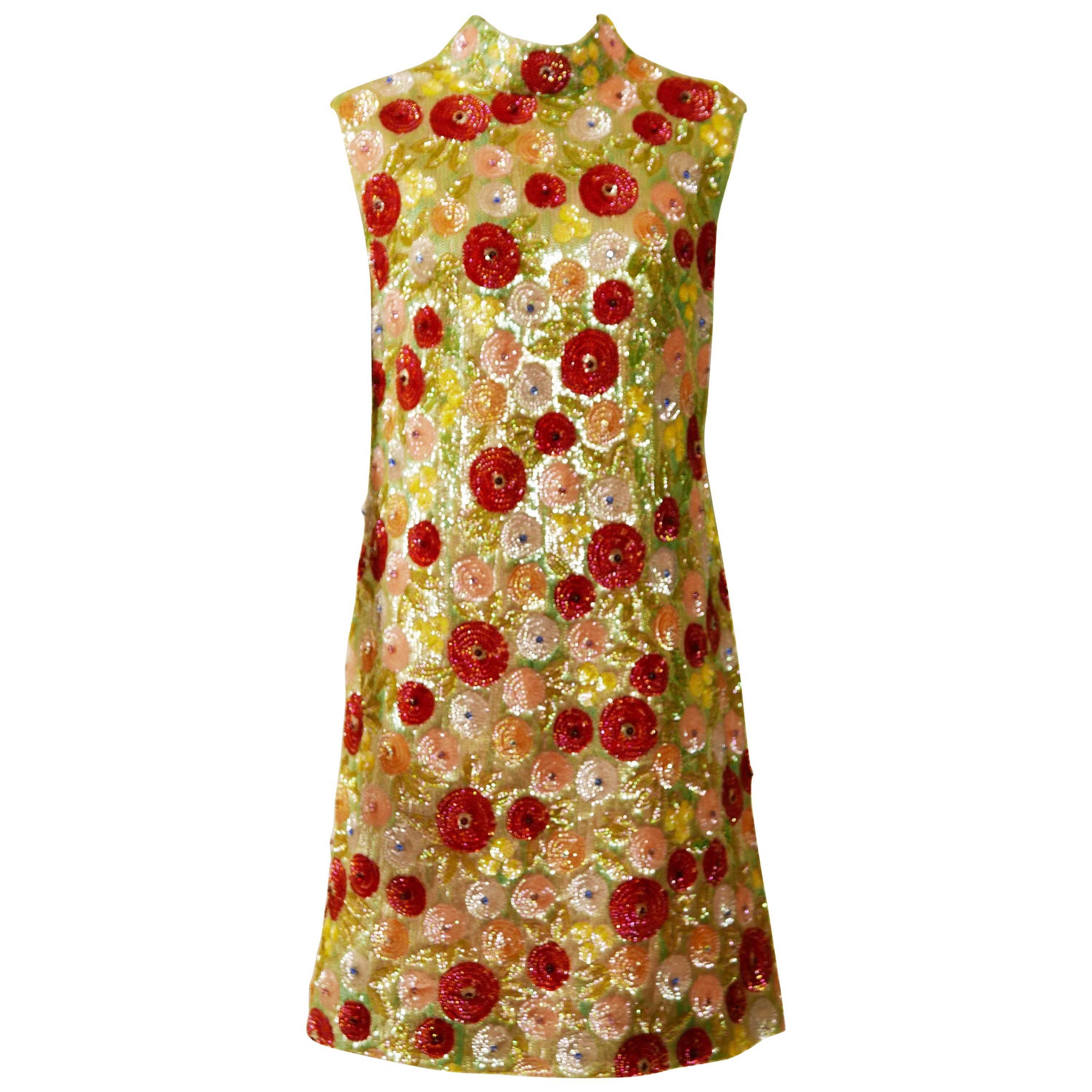 1960s Italian Couture Sequins Cocktail Mod Mini Dress