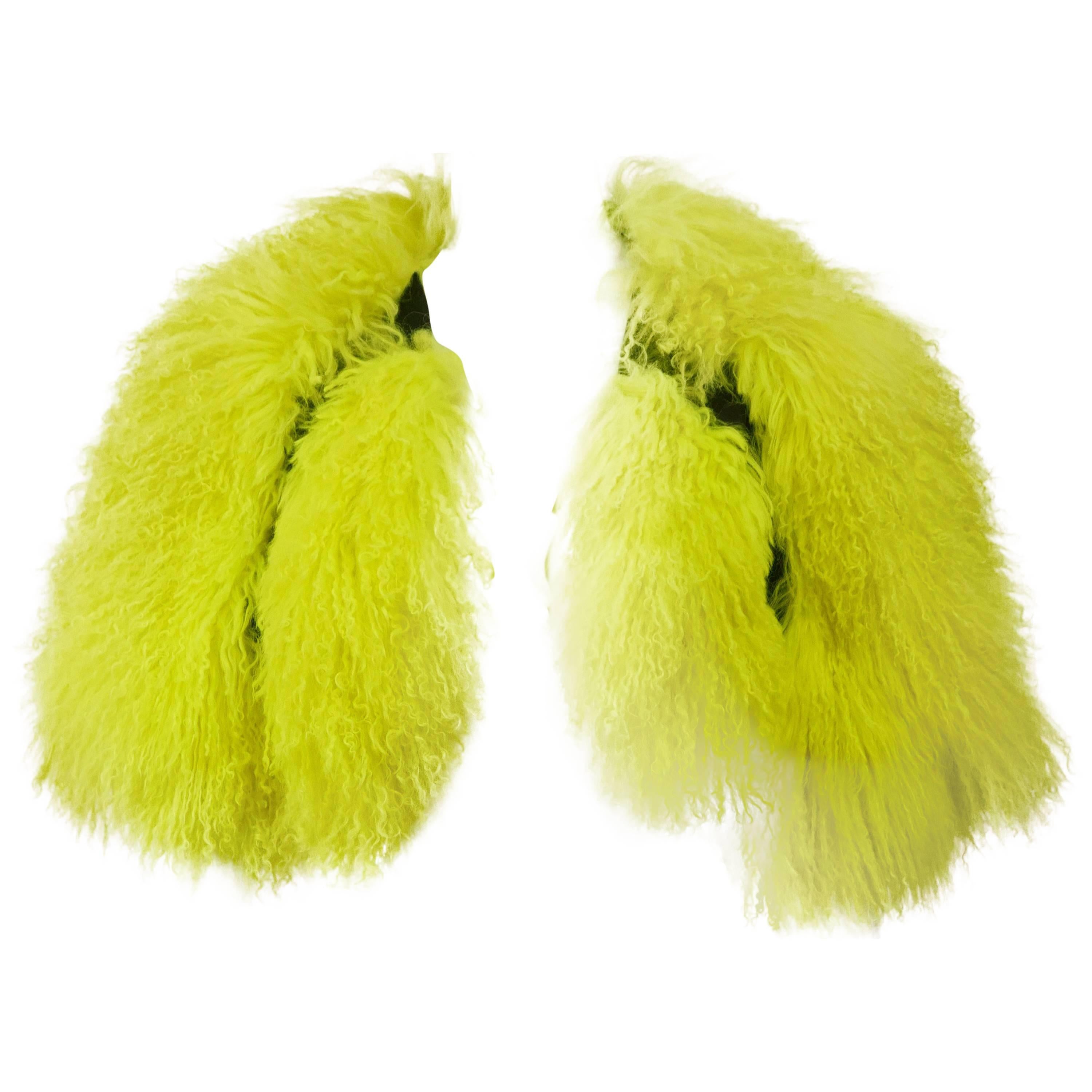 KRIZIA Yellow Mongolia Fur Bolero Jacket New w/tag For Sale