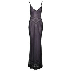 Christian Dior by John Galliano Black and Lavender Knit Lace Maxi Dress, FW 1998