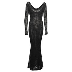 John Galliano Black Knit Lace Evening Dress with Draped Low Back, FW 1999