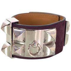 Hermes Eggplant Veau Doblis Suede CDC Bracelet sz S 2