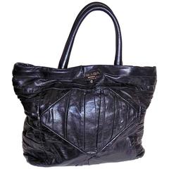 Prada Black leather ruched large tote bag 6
