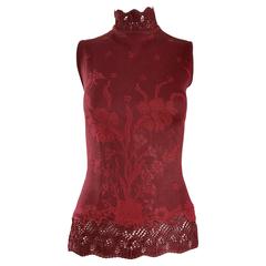 Vintage Kenzo 1990s Asian Inspired Butterfly Flower Crochet Knit Merlot Red Top 6