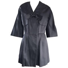 1950S Christian Dior by Yves Saint Laurent Black Silk Vintage 50s Bow Jacket 