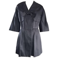 1950er Christian Dior by Yves Saint Laurent Schwarze Vintage 50er Jahre Seidenjacke mit Schleife