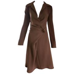 Max Mara 1990s Chocolate Brown Size 8 90s Vintage Flattering Rayon Wrap Dress 6