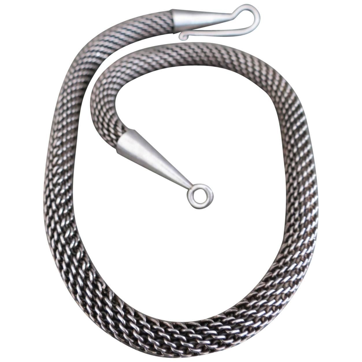 Danish Sterling Silver Snakeskin Choker Modernist Necklace  For Sale