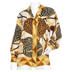 Tom Ford for Gucci 1993 Runway Animal Print Silk Collared Button Down Blouse