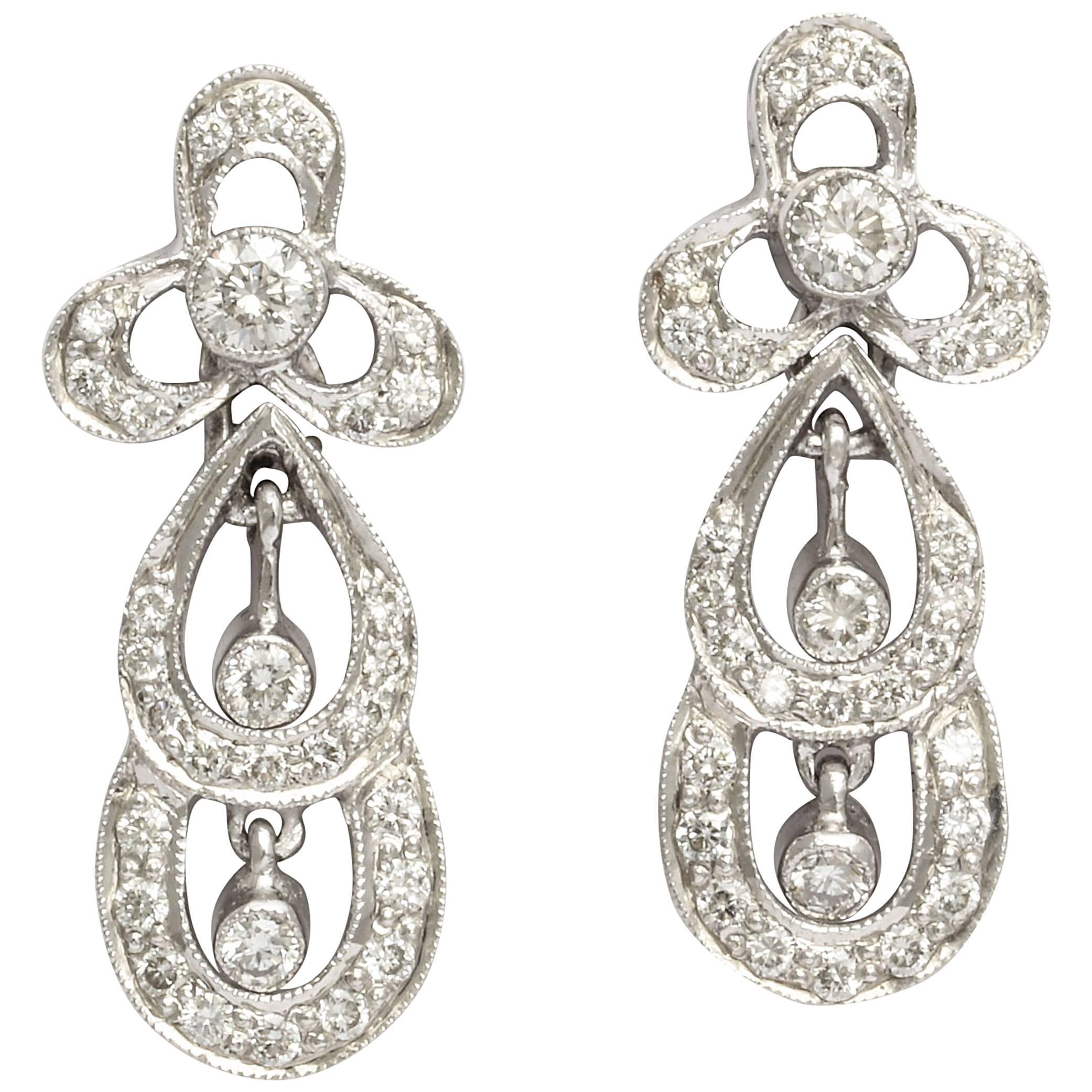 French Deco Diamond Drop Earrings 
