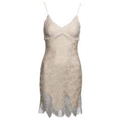 John Galliano Ivory Floral Silk Damask Mini Slip Dress with Lace Trim, SS 1998
