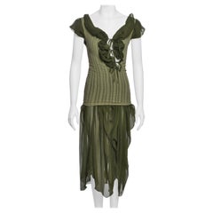 Jean Paul Gaultier Olive Green Knit Dress with Silk Chiffon Underlay, SS 2001