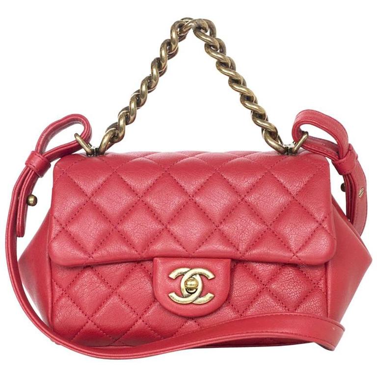 Chanel Red Quilted Leather Crossbody Flap Bag w/ Top Handle For Sale at 1stdibs