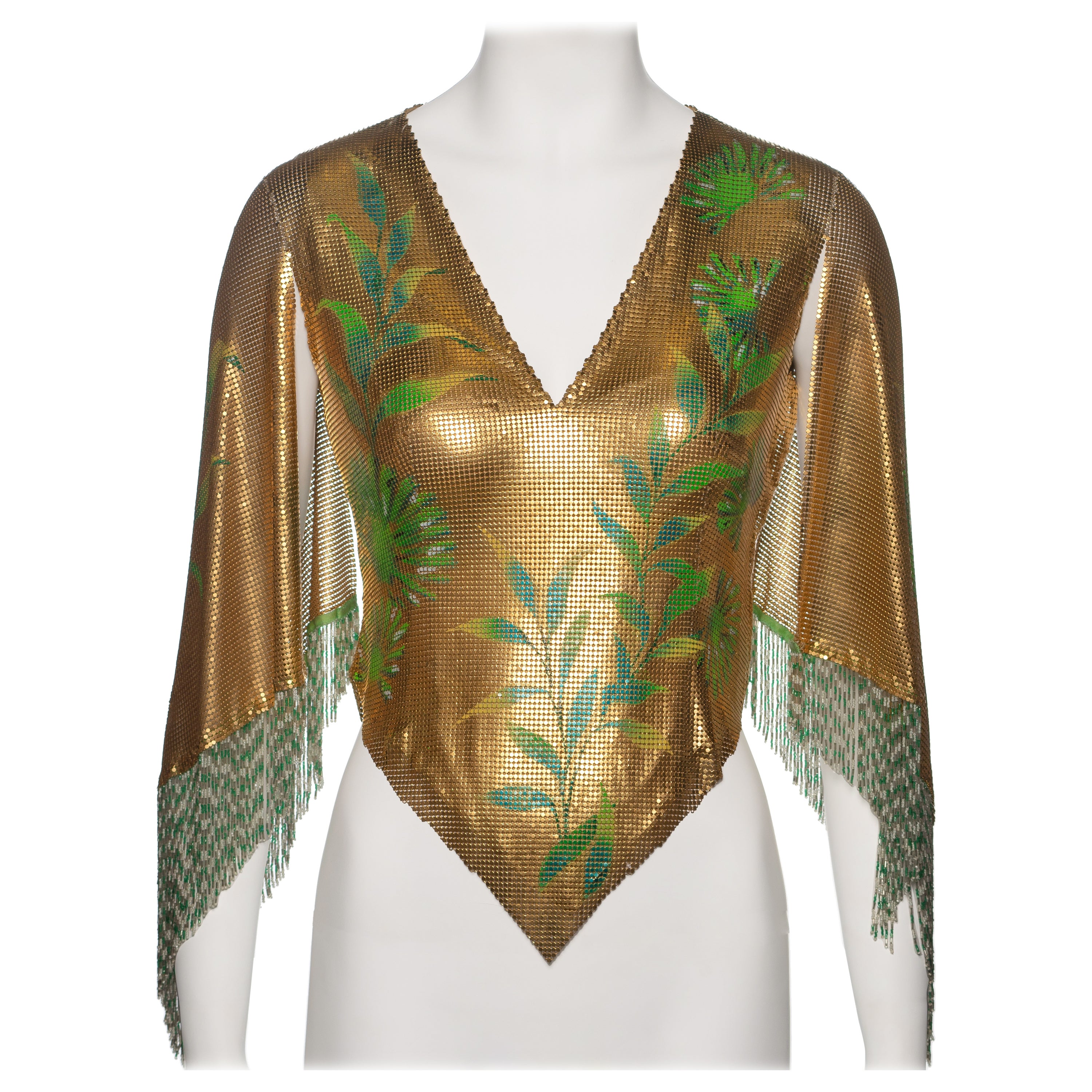 Gianni Versace - Top en cotte de mailles en or avec motif de bouddha peint à la main, SS 2000