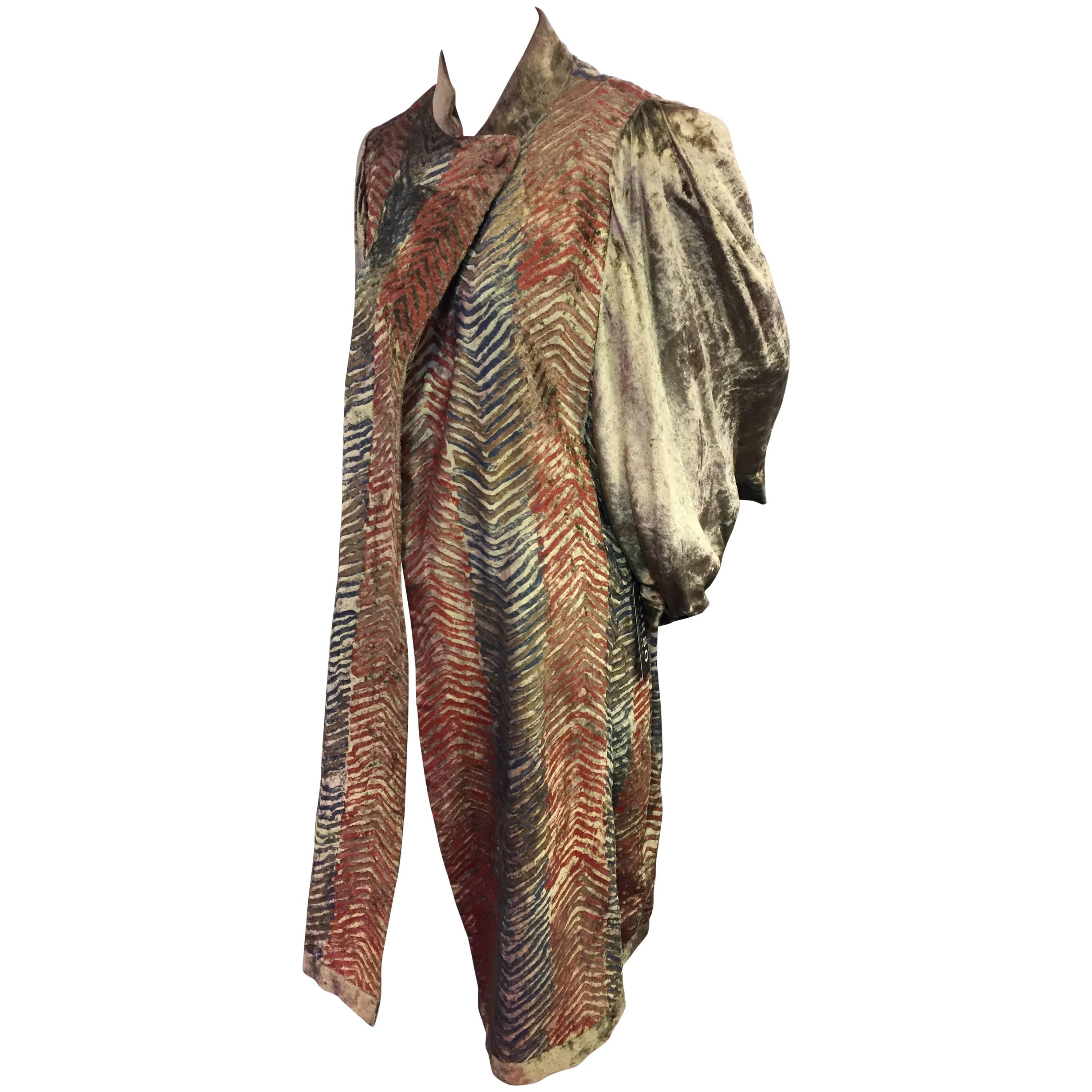 1980s Venetian "Fortuny-Style" Chevron Painted Velvet Dolman Evening Coat For Sale