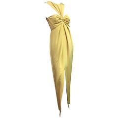 1970s Bill Blass Racer Cut Matte Gold Silk Evening Gown