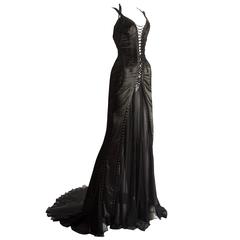Dolce & Gabbana black satin full length lace up evening gown, AW 2003