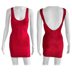 Azzedine Alaia S/S 1991 Vintage Bodycon Open Back Polka Dot Red Mini Dress