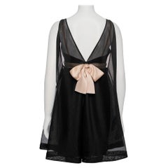 Vintage Balenciaga Haute Couture Black Baby Doll Dress with Nude Pink Silk Bow, FW 1967