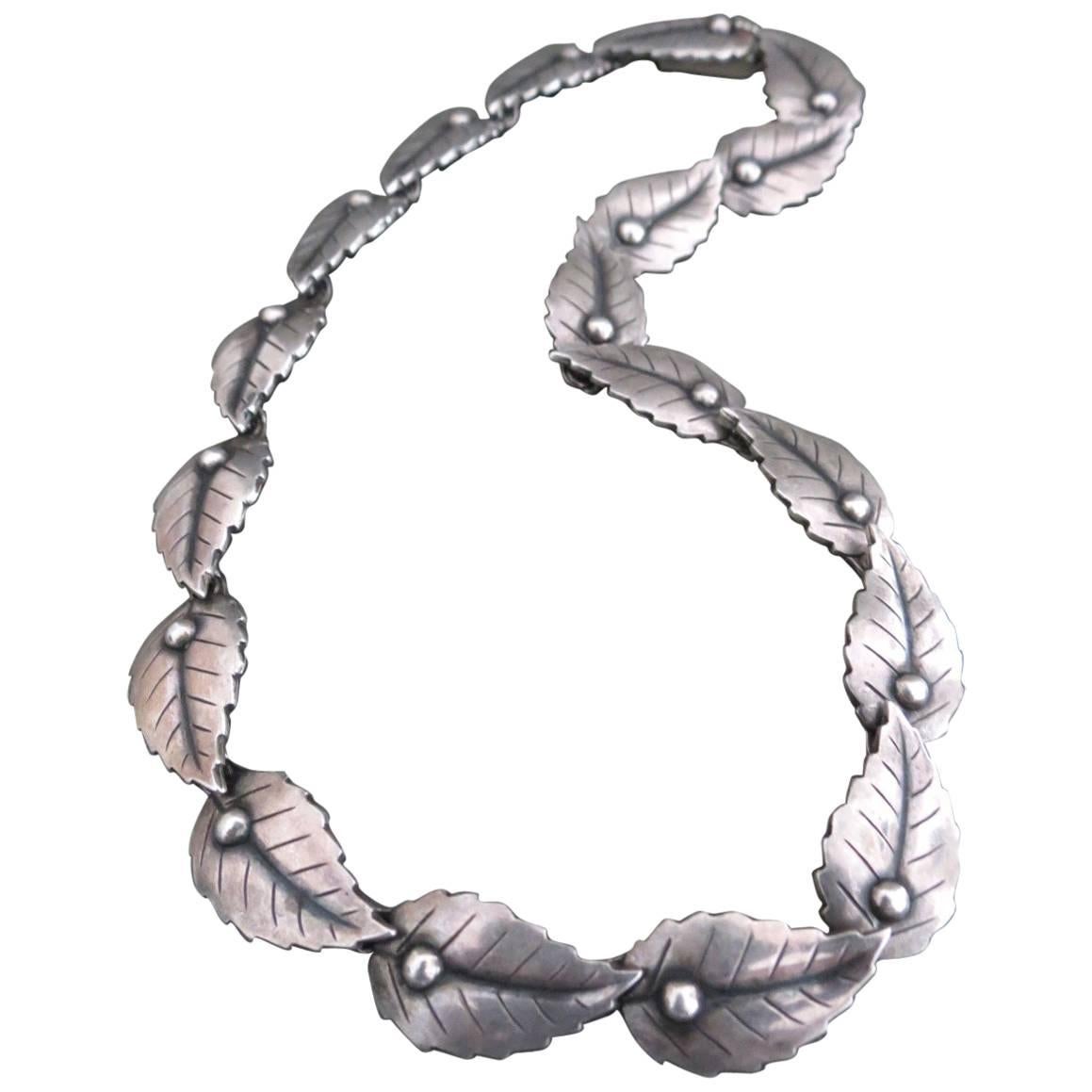 Danish Silver Leaf Choker Necklace by John L. Lauritzen For Sale