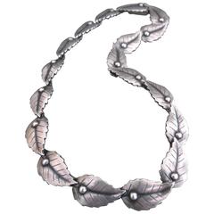 Danish Silver Leaf Choker Necklace by John L. Lauritzen