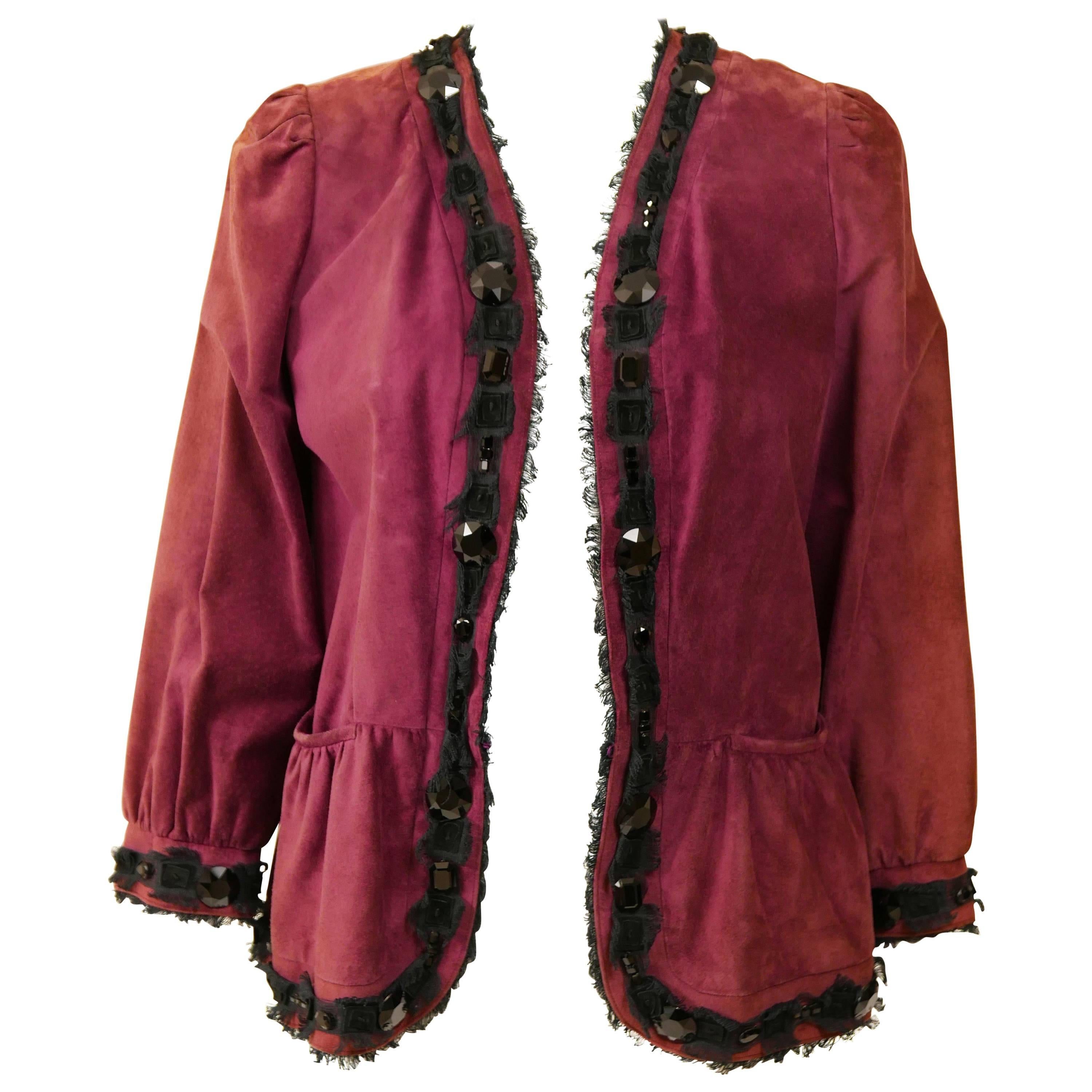 YVES SAINT LAURENT Rive Gauche Maroon Suede Leather Jacket For Sale