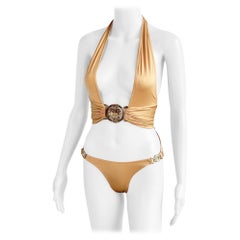 Versace S/S 2005 Runway Cutout Embellished Logo One-Piece Swimwear Swimsuit
